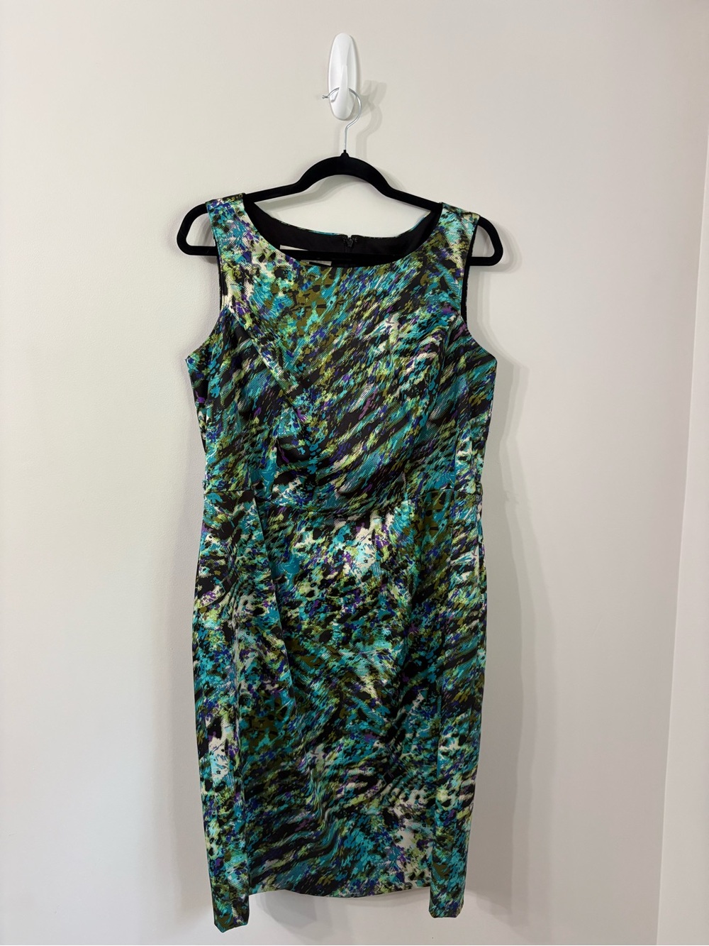 EVAN PICONE Abstract Blue Watercolor Sheath Dress Career Office Chic Size 14 - Picture 2 of 4